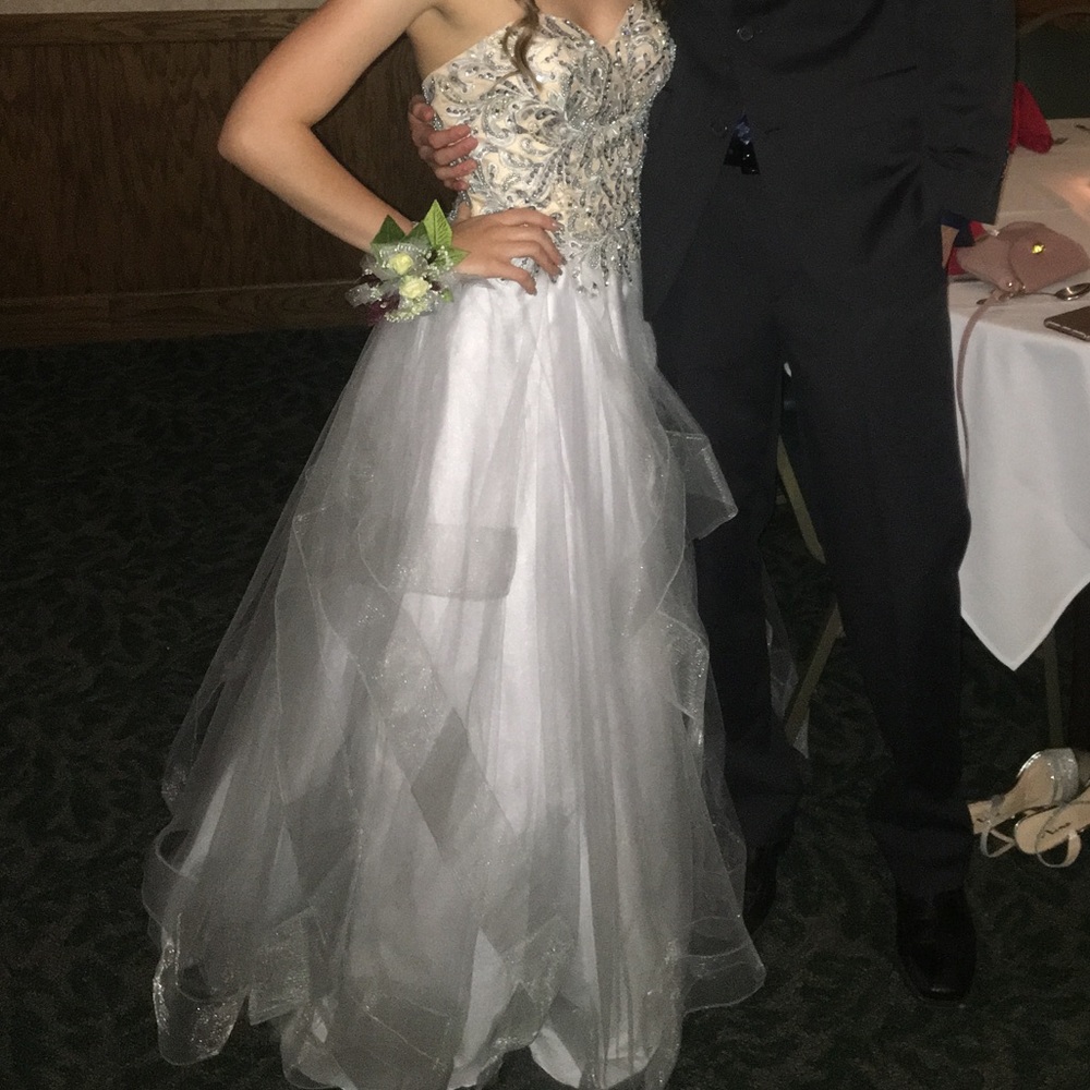 Terani Couture Strapless Prom Dress Grey/Silver - Picture 2 of 9